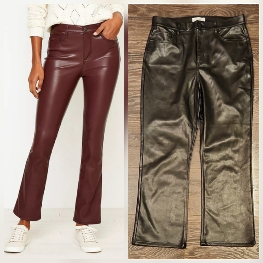❤️ NWOT! LOFT VEGAN LEATHER HIGH RISE CROP FLARE JEANS IN BLACK - Picture 1 of 9